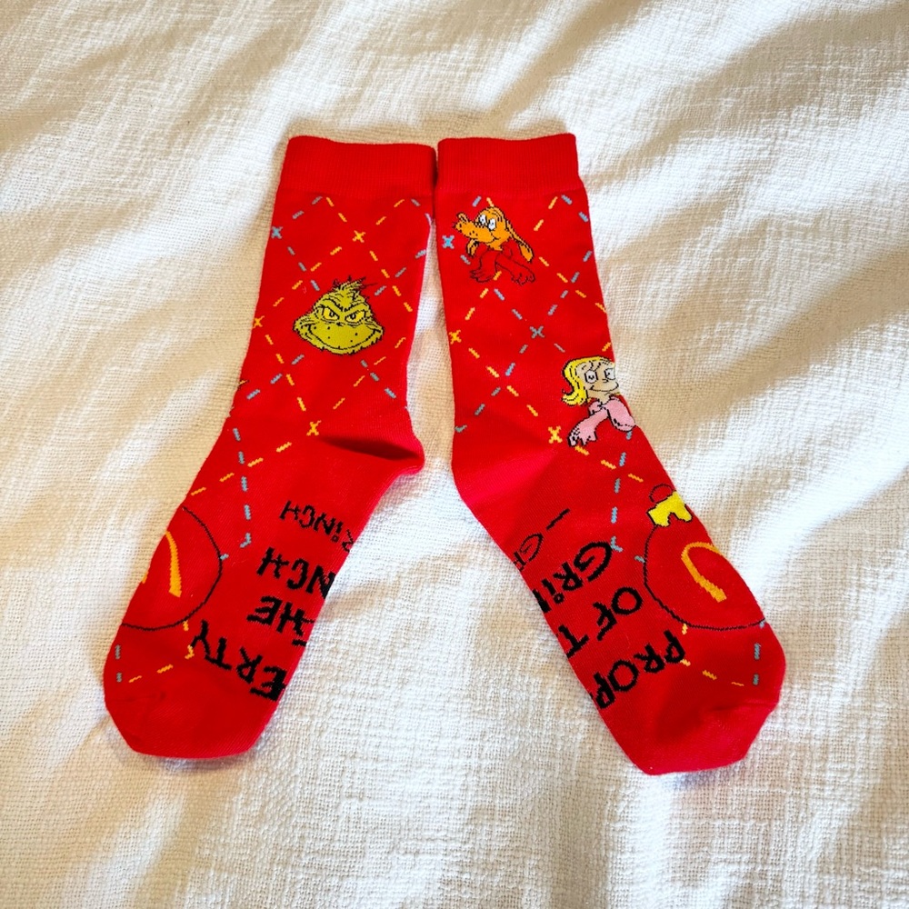 Grinch Meal McDonald’s‎ Socks Red OS Holiday Christmas Festive Collectable